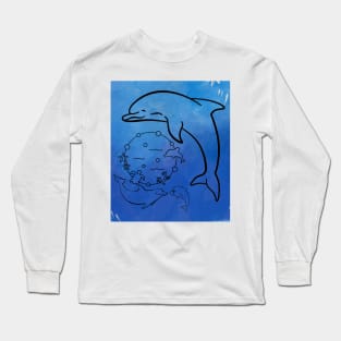 cute animated dolphin in the water Long Sleeve T-Shirt